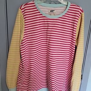 Lands' End Pink & Yellow Striped Long Sleeve Sweatshirt Sz Xl